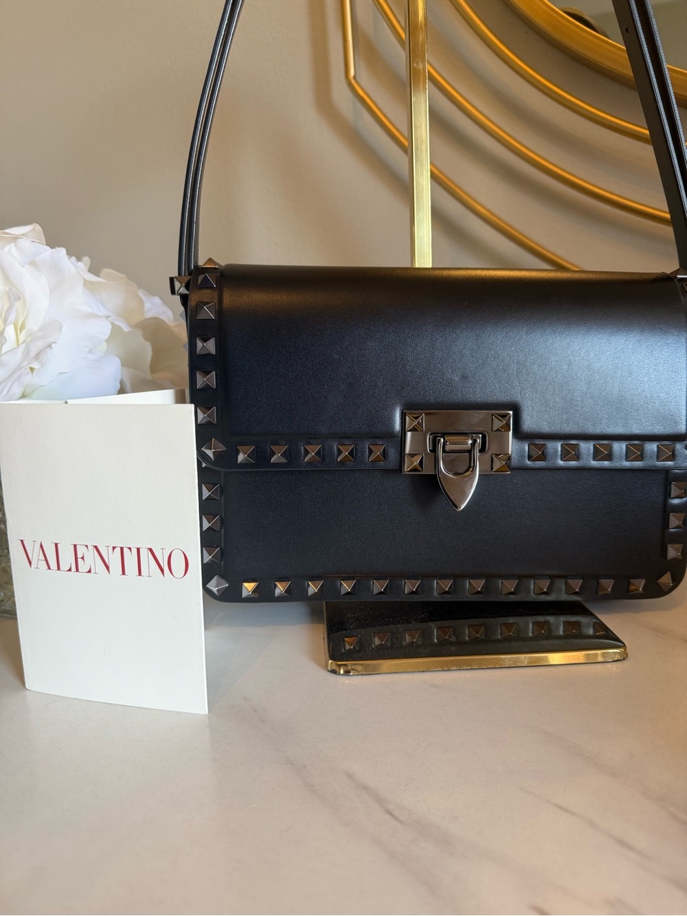 Valentino Black Leather Studded Shoulder Satchel